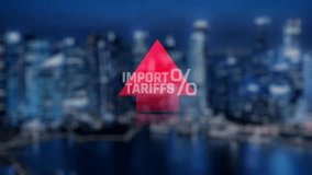 Import Tariffs Concept with Percentage Sign Over Cityscape Background and Currency Symbols Displaying Global Trade Relations at Night. Consignment. - Powered by Shutterstock - Get 15% off with code: PIKWIZARD15
