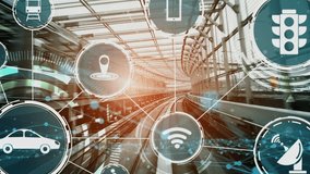 Smart transport technology concept for future car traffic on newish city road . Virtual intelligent system makes digital information analysis to connect data of vehicle on city street . - Powered by Shutterstock - Get 15% off with code: PIKWIZARD15