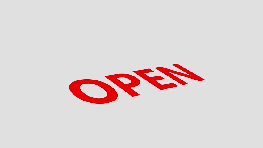 open. 3d text Logo. Text Animation. Red Logotype on white grey background. 3d text animation.