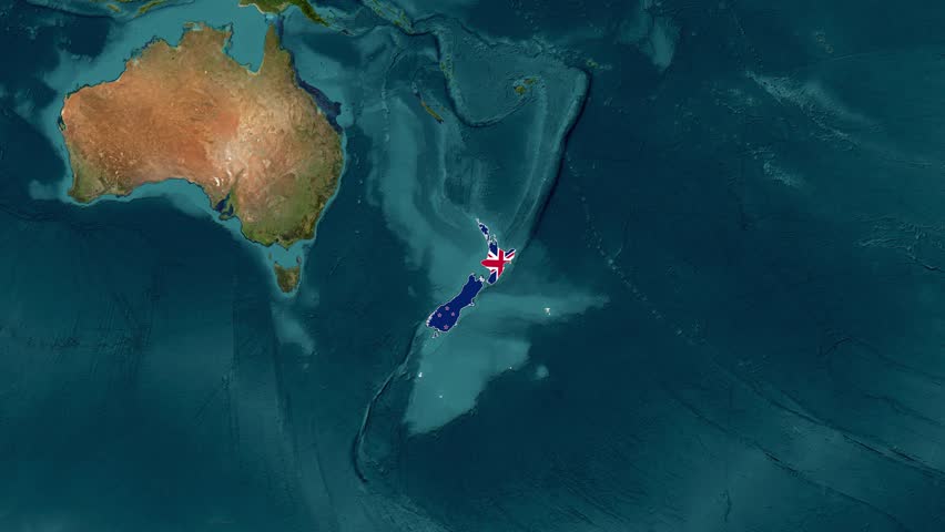 New Zealand Map with Flag Colors Overlay