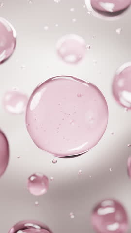 Vertical Animation 3D Pink Gold Collagen Skin Serum and Vitamin illustration isolated on Soft color background. Concept skin care cosmetics solution. 3d rendering.