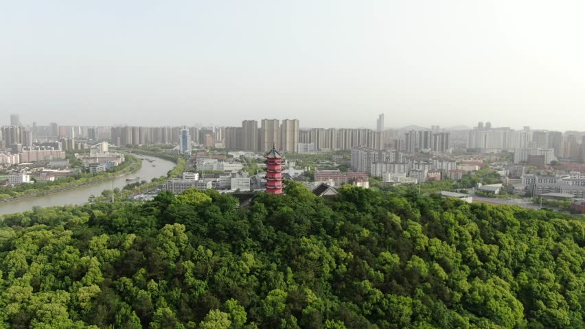 aerial view of pagoda on huishan mountain Wuxi Jiangxu province China