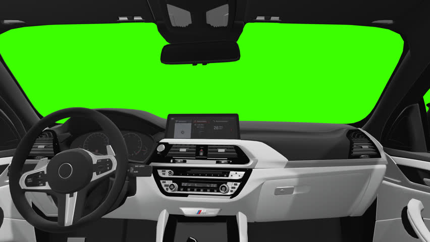 Modern sports car auto drive interior with green screen, 3d render