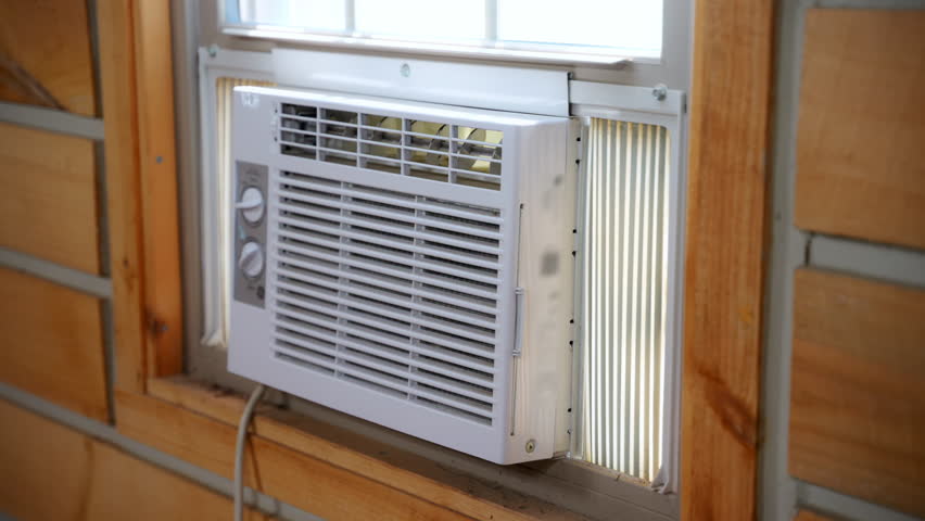 View of the Window Air Conditioner to Keep Home Cool. Close up view