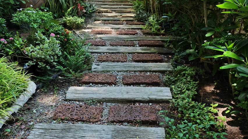 A walkway in a beautiful garden