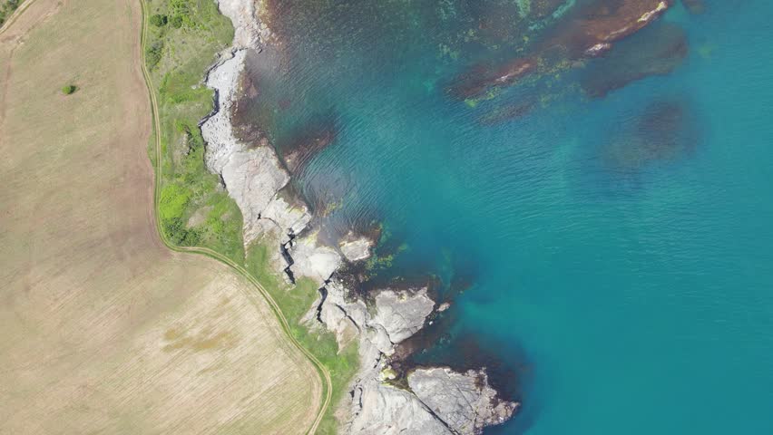Aerial view of Black Sea coastline near village of Varvara, Burgas Region, Bulgaria 