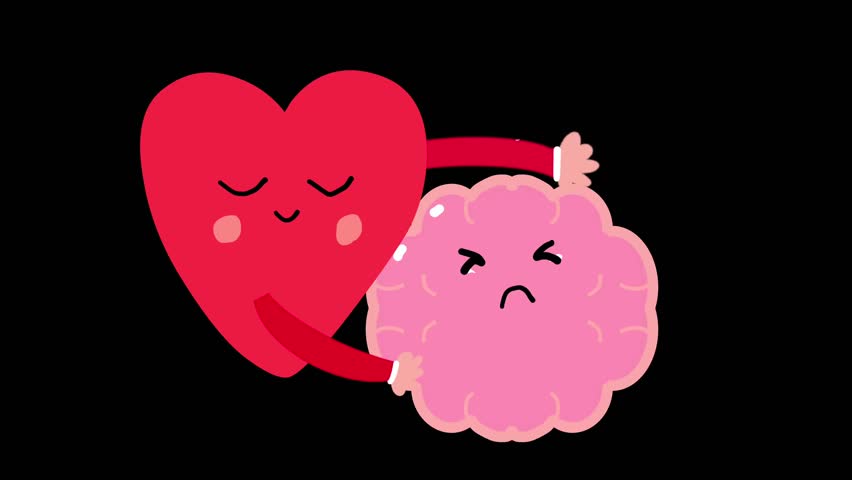 Cute heart soothing sad brain cartoon animation