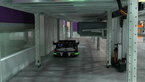 Autonomous lowprofile shuttle robot navigates under racking system in smart warehouse. Shuttle robot enables compact storage, shuttle robot boosts speed, optimizes warehouse automation. - Powered by Shutterstock - Get 15% off with code: PIKWIZARD15