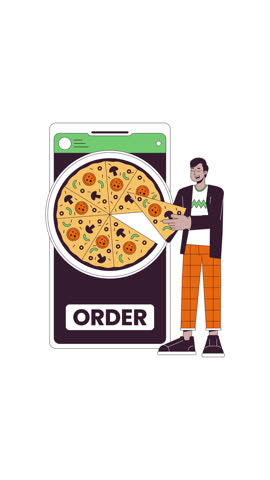 Online pizza order from smartphone 2D vertical animation. Fast food takeout app. Quick meal. Indian man modern eating animated character cartoon flat concept metaphor 4K video isolated on white