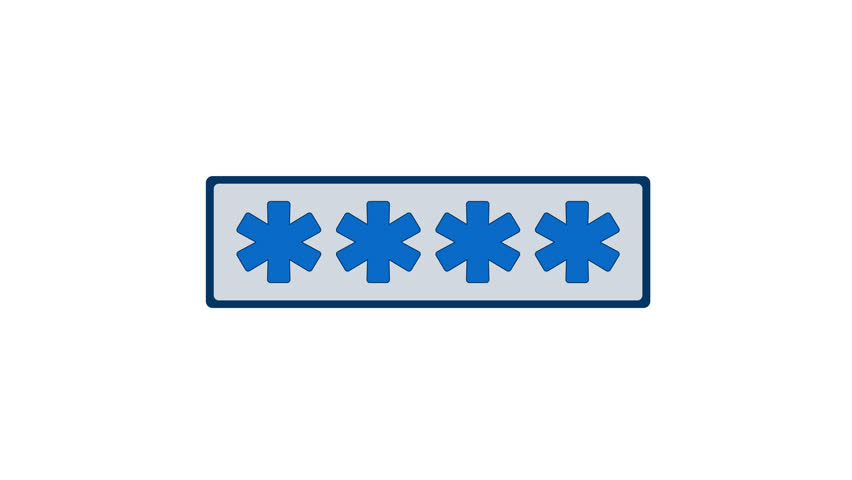 Password entry box with four asterisks 2D cartoon object animation. Secure login input. Cybersecurity authentication. Online privacy. Pin code animated flat colorful item 4K video isolated on white