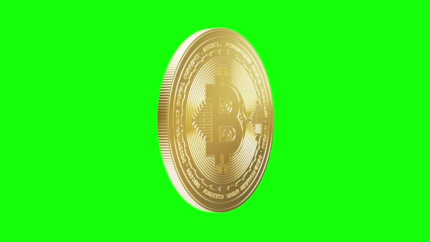3D animation of a spinning Bitcoin coin on green screen background. Seamless loop in 4K resolution. Perfect for chroma key editing in crypto, finance, or motion design videos.
