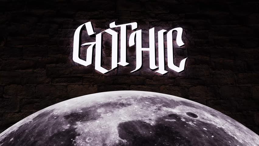 Gothic background with Lettering, Moon and Copy space in 4K. 3D Illustration