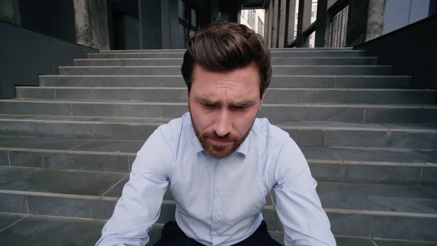 Stressed upset suffering middle-aged man sad male talking yelling to God heaven hope faith praying work problem bankruptcy mature businessman lost job business dismissed unemployment fired in city
