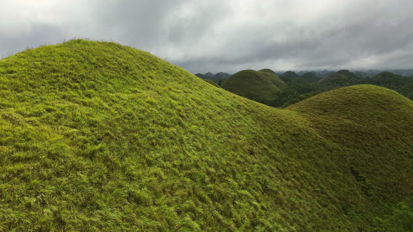 Aerial view of Chocolate hills - geological formation on Bohol island, Philippines, 4k