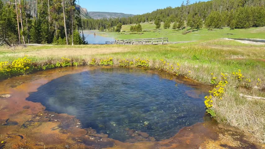 Pool of boiling water from a bubbling hot spring at the Terrace Springs in Yellowstone National Park