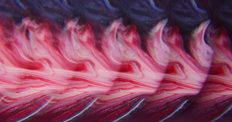 Defocused shiny emulsion. Prism fluid. Colorful shimmering fragmented liquid leak pattern abstract background. Black red fantasy paint mix.