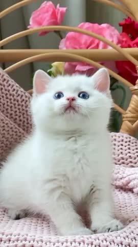 Adorable White Kitten with Blue Eyes.