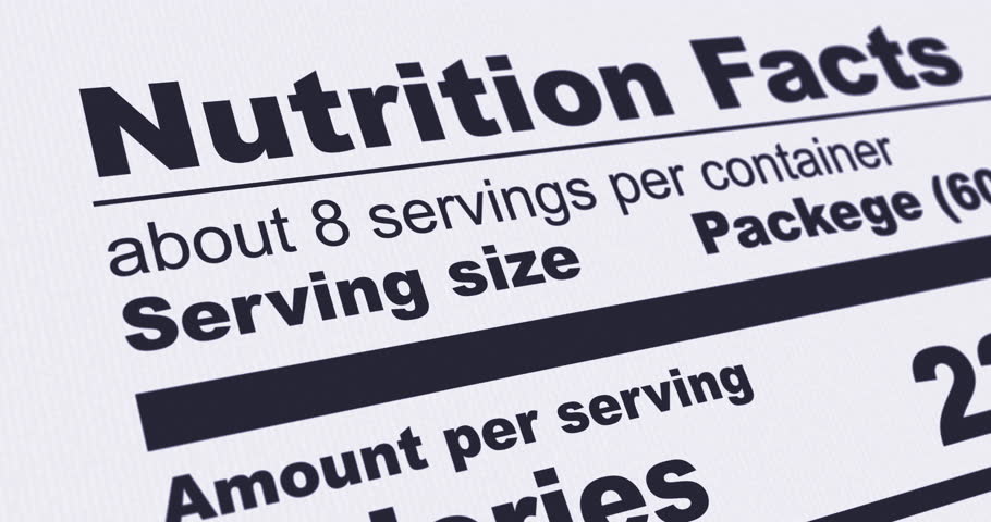 Nutrition Facts Label with Calcium, content line highlighted, information of Ca - calcium element content in product, footage
