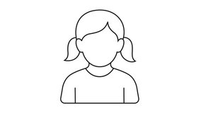Girl animation in minimal linear style with cartoon face and pigtails. Child character, female avatar, young girl figure, children theme, cartoon profile, girl head, education visual, interface symbol - Powered by Shutterstock - Get 15% off with code: PIKWIZARD15