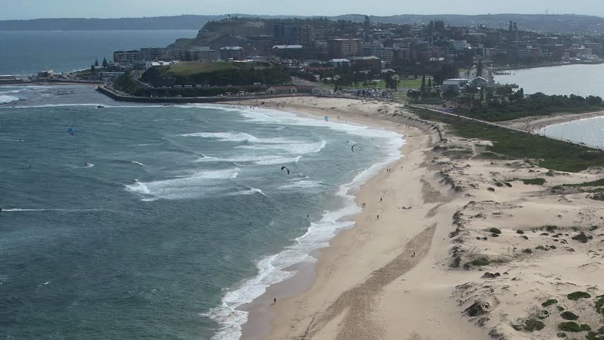 Newcastle NSW Australia Historic Coastal Nobbys Lighthouse Surrounded by Scenic Beaches and Ocean Views