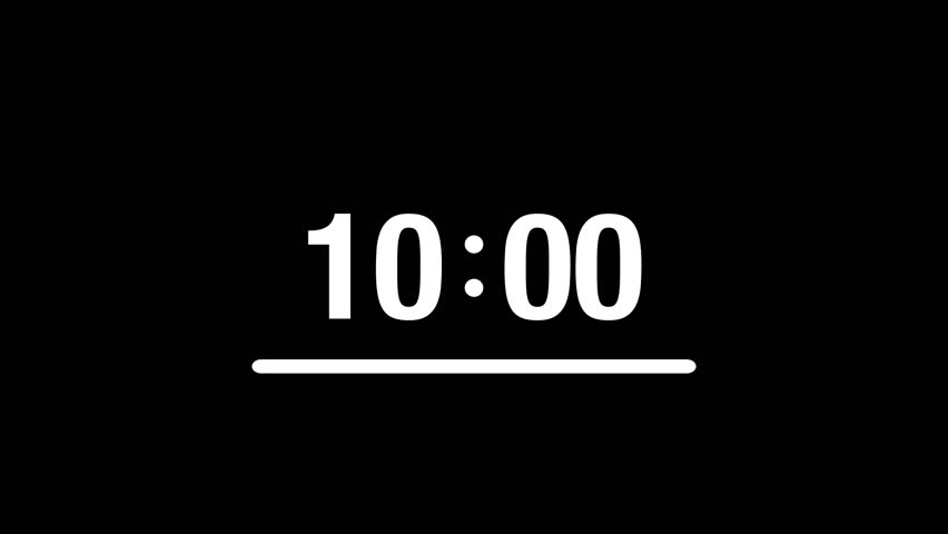 10 Minutes Countdown Animation Progress Bar: Clean White Timer on Black