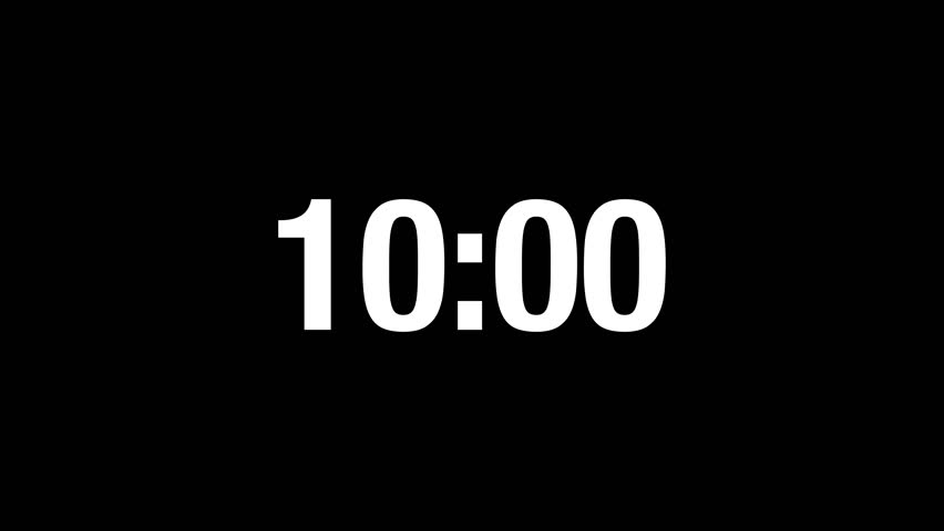 10 Minutes Countdown Animation: Clean Digital Timer on Black Background