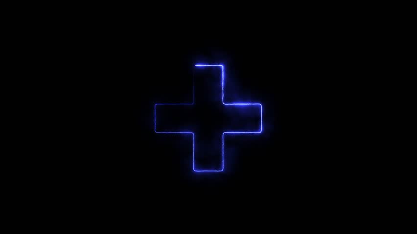 neon plus icon, positive animation, blue lines forming a plus symbol. 4k video