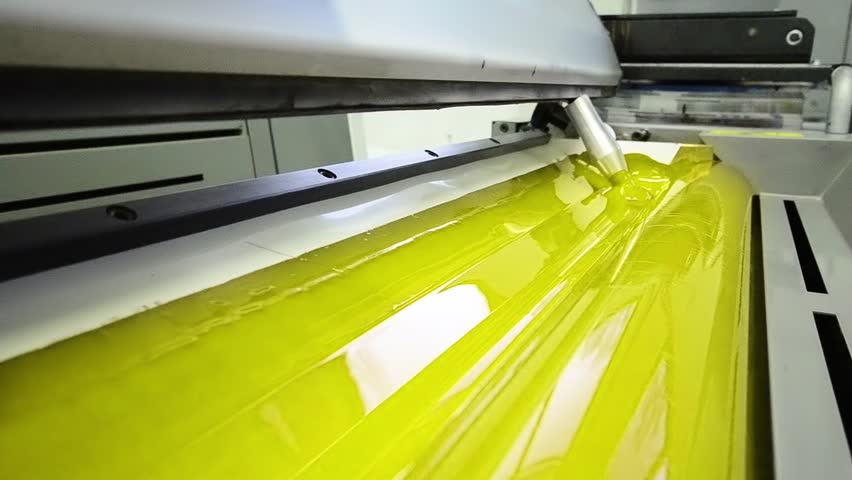 Yellow on the offset  print press machine wide angle