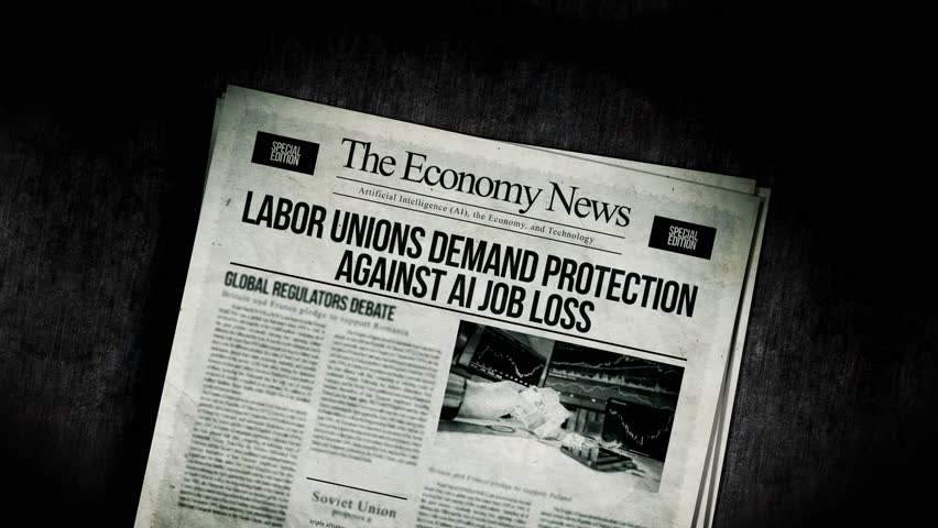 Labor Unions Demand Protection Against AI Job Loss Newspaper Headline Titles