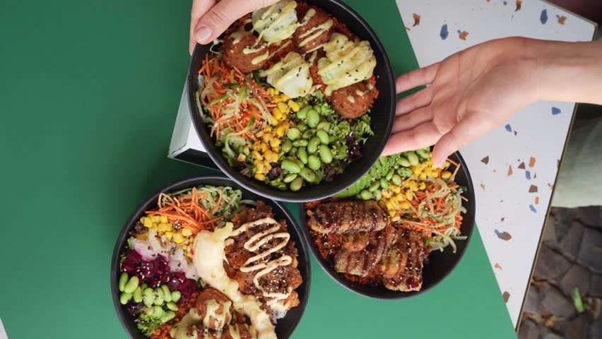 Vegan Bowls, video, isolated, green backgroud 