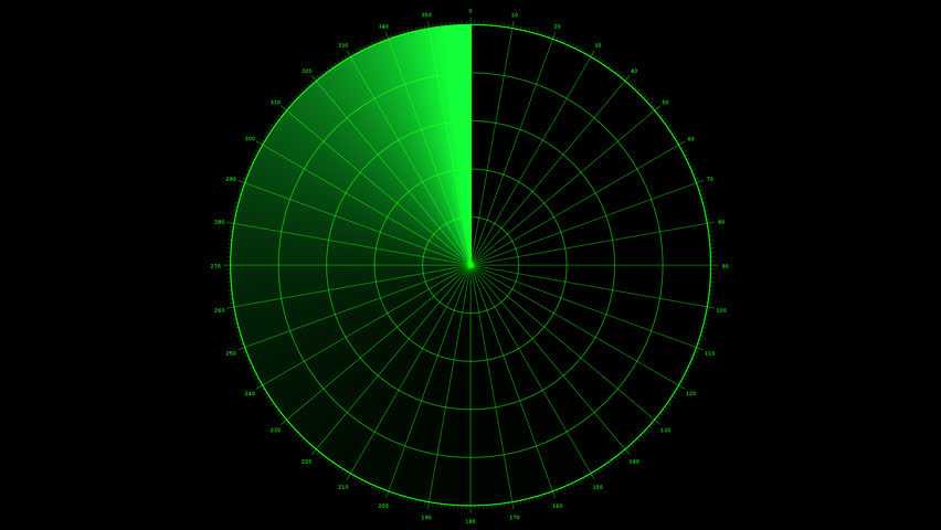Green sweeping radar screen seamless loop with transparent background.