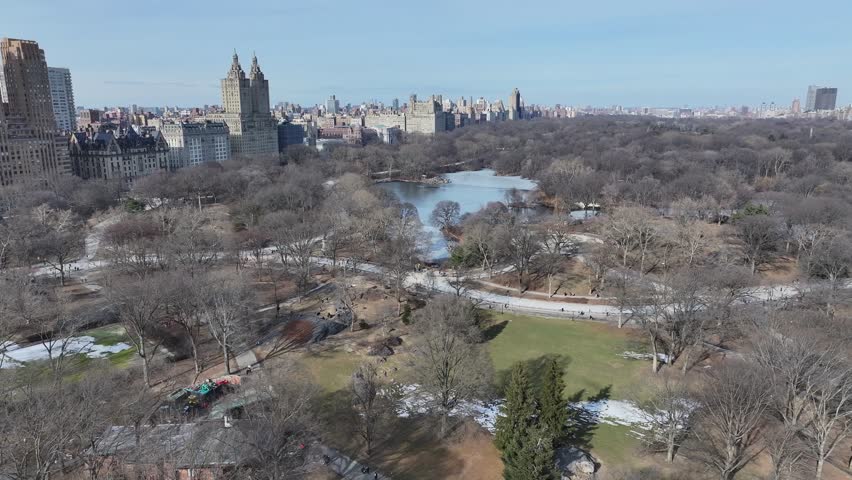 Central Park At Manhattan In New York United States. Downtown City. Leisure Park Landscape. Central Park At New York United States. Metropolitan District. Winter Scenery.