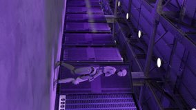 Humanoid robot walking along server racks inside industrial data center with purple lighting. 3D rendering of artificial intelligence and automation in digital infrastructure environment. vertical - Powered by Shutterstock - Get 15% off with code: PIKWIZARD15