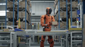 Autonomous AI-Enabled Humanoid Robot Works at Fulfillment Center. Automated Warehouse or Logistics Center with General Purpose Humanoid Robots for Improved Efficiency.  - Powered by Shutterstock - Get 15% off with code: PIKWIZARD15