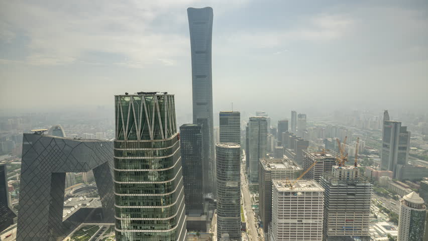 BEIJING, CHINA - 25 MAY 2025 : Timelapse of the Beijing city skyline from a high vantage point 