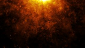 Abstract loop glow orange flare shine rays light with smoke cloud fire particles flow on top center effect animation on black background. 4K 3D atmosphere soft fog, smog, smoke, cloud with dust on dar - Powered by Shutterstock - Get 15% off with code: PIKWIZARD15