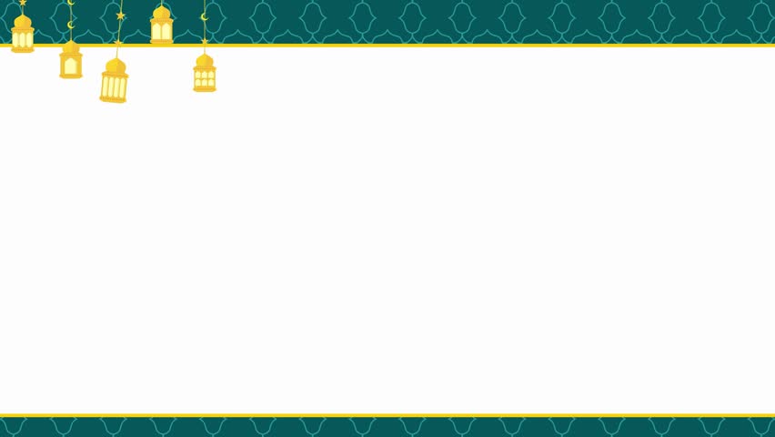 Animation of a clean Islamic frame with top hanging lanterns and a white center, suitable for inserting text or branding in Eid or Ramadan promos.