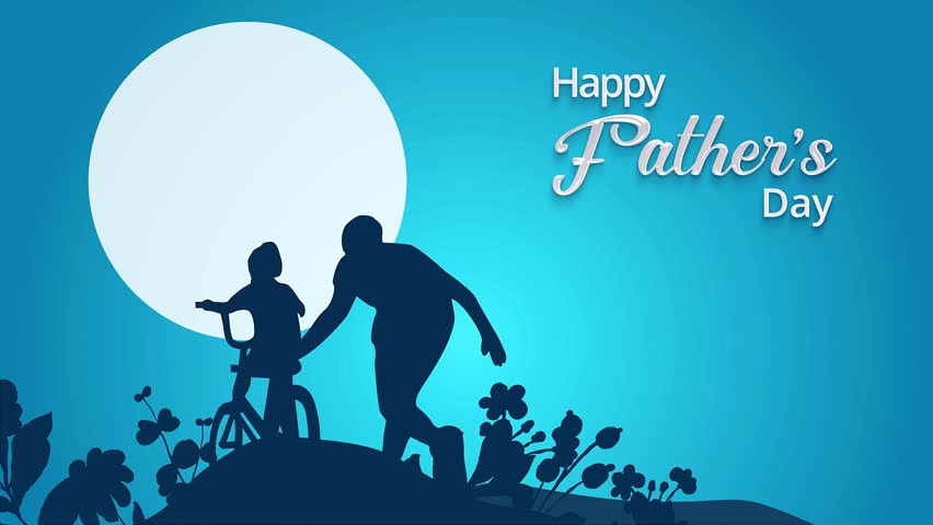 Emotional Father’s Day video showing a dad helping his child learn to ride a bicycle under the moonlight. A touching silhouette scene symbolizing love, care, and guidance.