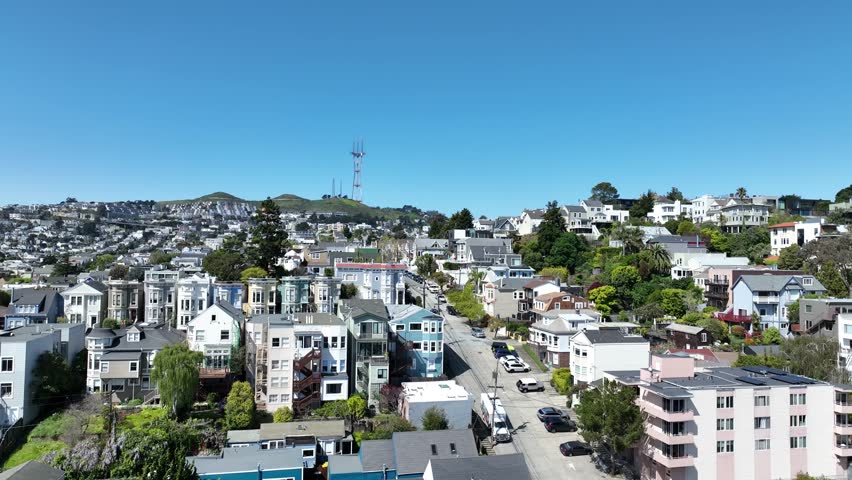 San Francisco Noe Valley Aerial with Sutro Tower Background