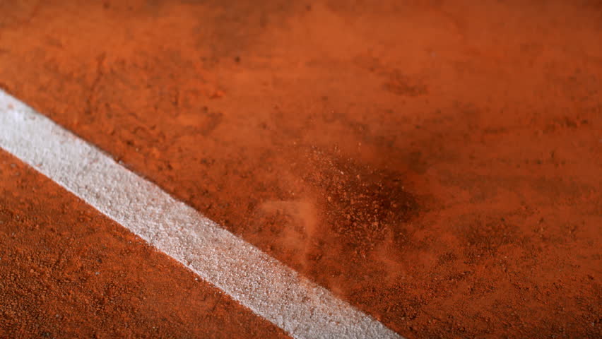 Tennis Ball Hits Clay Court Near Line in Super Slow Motion, 1000fps.