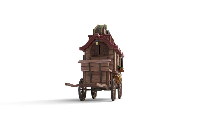 caravan carriage on white background. 3d and computer rendering animation video with 4k resolution.