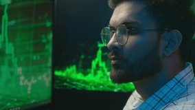 Scared worried Arabian Indian man nervous male shocked confused guy businessman business in office neon programmer coder trader broker problem trouble trading chart graph lose failure crypto currency - Powered by Shutterstock - Get 15% off with code: PIKWIZARD15