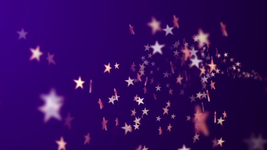 A stream of golden stars flowing towards the camera on a purple gradient background. Full HD and looping animation.