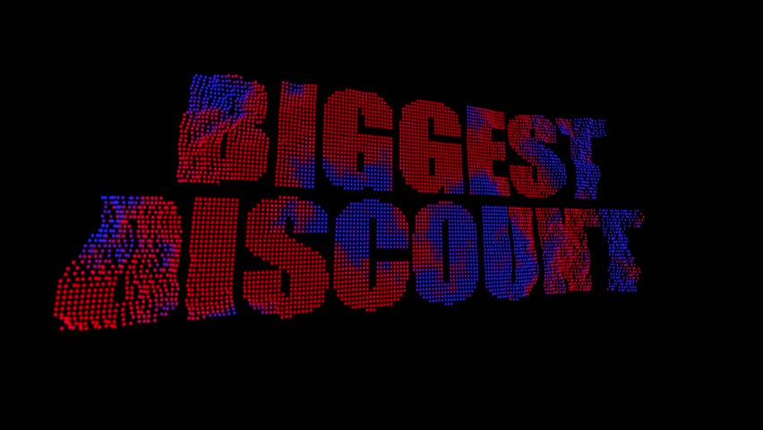 Biggest Discount glowing text animation on black background. Digital Big Sale Text Typography LED Pattern Animation,