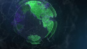 Rotating digital Earth globe showing grid lines in data visualization space, pulsing network nodes. Futuristic, technology, connectivity, network, global, abstract, digital - Powered by Shutterstock - Get 15% off with code: PIKWIZARD15