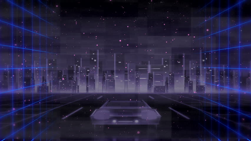 Scanning neon VHS letters with blue scan line filling gradient in cyber tunnel, drifting particles. Cyberpunk, futuristic, neon, digital, technology, motion, abstract