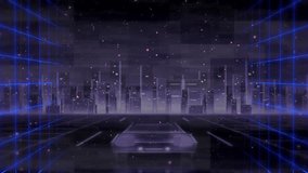 Scanning neon VHS letters with blue scan line filling gradient in cyber tunnel, drifting particles. Cyberpunk, futuristic, neon, digital, technology, motion, abstract - Powered by Shutterstock - Get 15% off with code: PIKWIZARD15