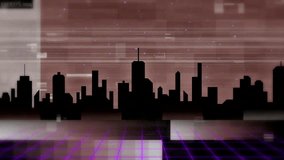 Starting Neon SHIFT glitching, animating in cityscape with grid floor and sweeping green scanline. Cyberpunk, futuristic, digital, neon, technologic, sci-fi, abstract - Powered by Shutterstock - Get 15% off with code: PIKWIZARD15