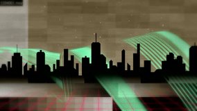 Showing neon LOAD tracing over black city skyline on glitch backdrop, with grid, wave, scanline. Futuristic, cyberpunk, digital, abstract, vibrant, technology, urban - Powered by Shutterstock - Get 15% off with code: PIKWIZARD15
