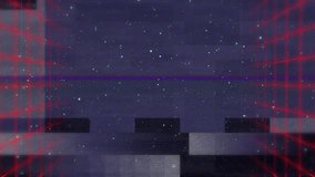 Starting neon text forming SAVE over starfield particles, pulsing diamond and red grid walls. Futuristic, cyber, digital, vibrant, abstract, technology, immersive - Powered by Shutterstock - Get 15% off with code: PIKWIZARD15